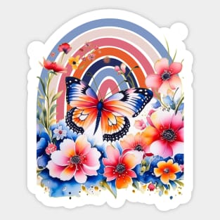 Rainbow flowers and butterfly Sticker